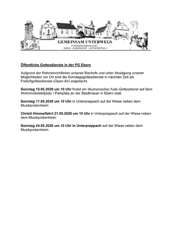 Open air Gottesdienste der Pfarreiengemeinschaft "Gemeinsam unterwegs"