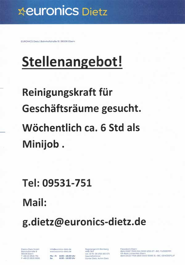 Euronics Dietz sucht Verst&auml;rkung