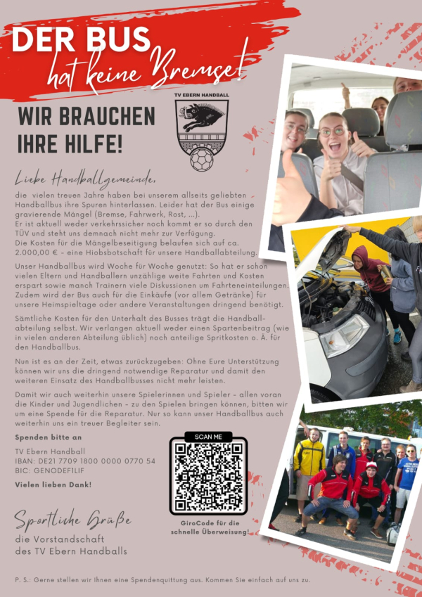 die TV Ebern Handballabteilung braucht eure Hilfe