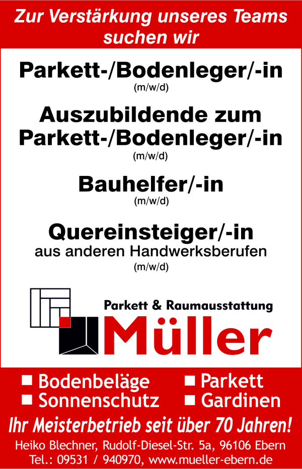 Parkett &amp; Raumausstattung M&uuml;ller sucht Verst&auml;rkung