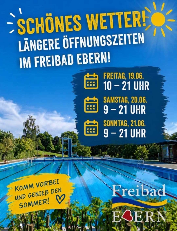 verl&auml;ngerte &Ouml;ffnungszeiten im Eberner Freibad